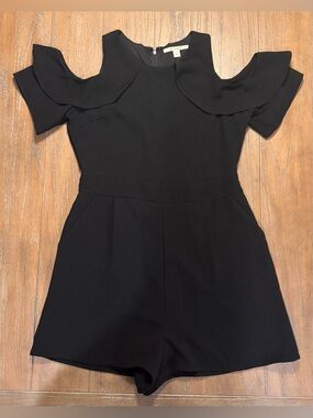 miami Black Cold-Shoulder Ruffle Romper